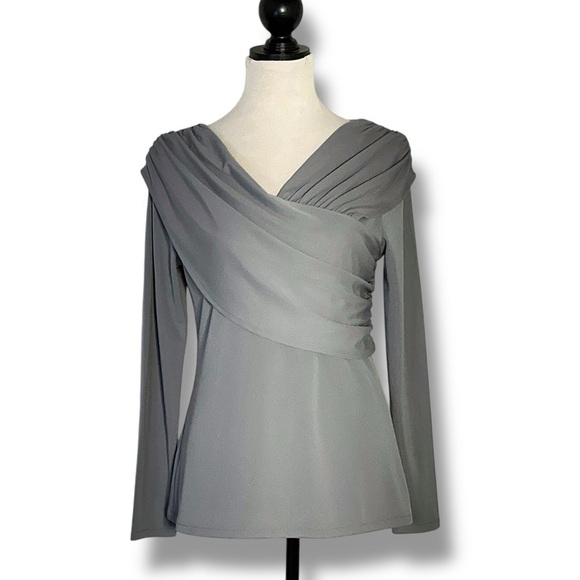 Ann Taylor Tops - Ann Taylor Top Draped Cross Over Ruched Sleek Stretchy Gray Women's Medium